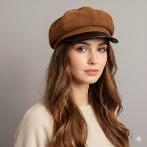 Vintage Brown Suede Leather Floppy Newsboy Panel Hat - Small, Unisex